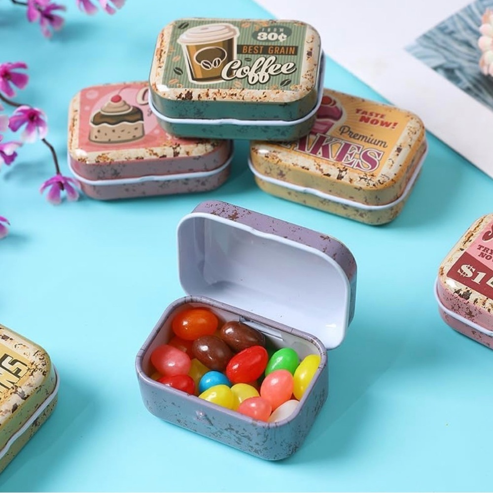 Adorable “CHOCOLATE CAKE” Mini Travel Tin, Pill, Jewelry, Gift Box, Aqua, Tan - Picture 5 of 16